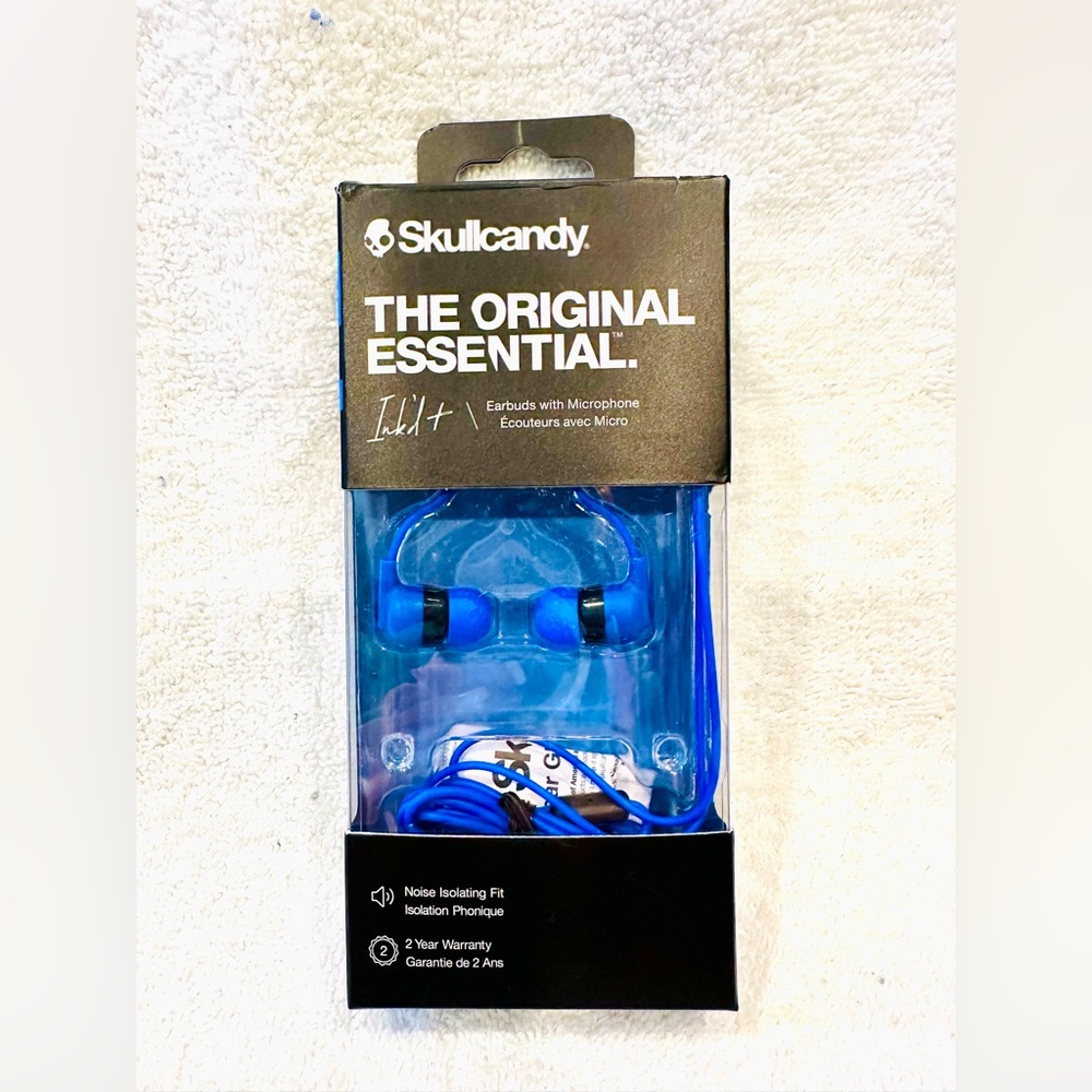 Used once! SKULLCANDY Ink’d+ wired earbuds; model #S2IMY; 2019